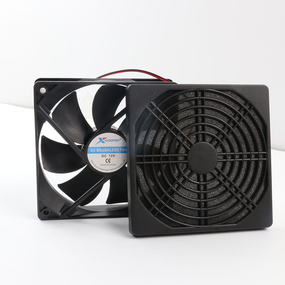 12V24V Dc Cooling Fan Chassis Power Fan Dual 2000 Turn Wind Speed Ball Bearing Cooling Fans With 12Cm Air Filter Cover