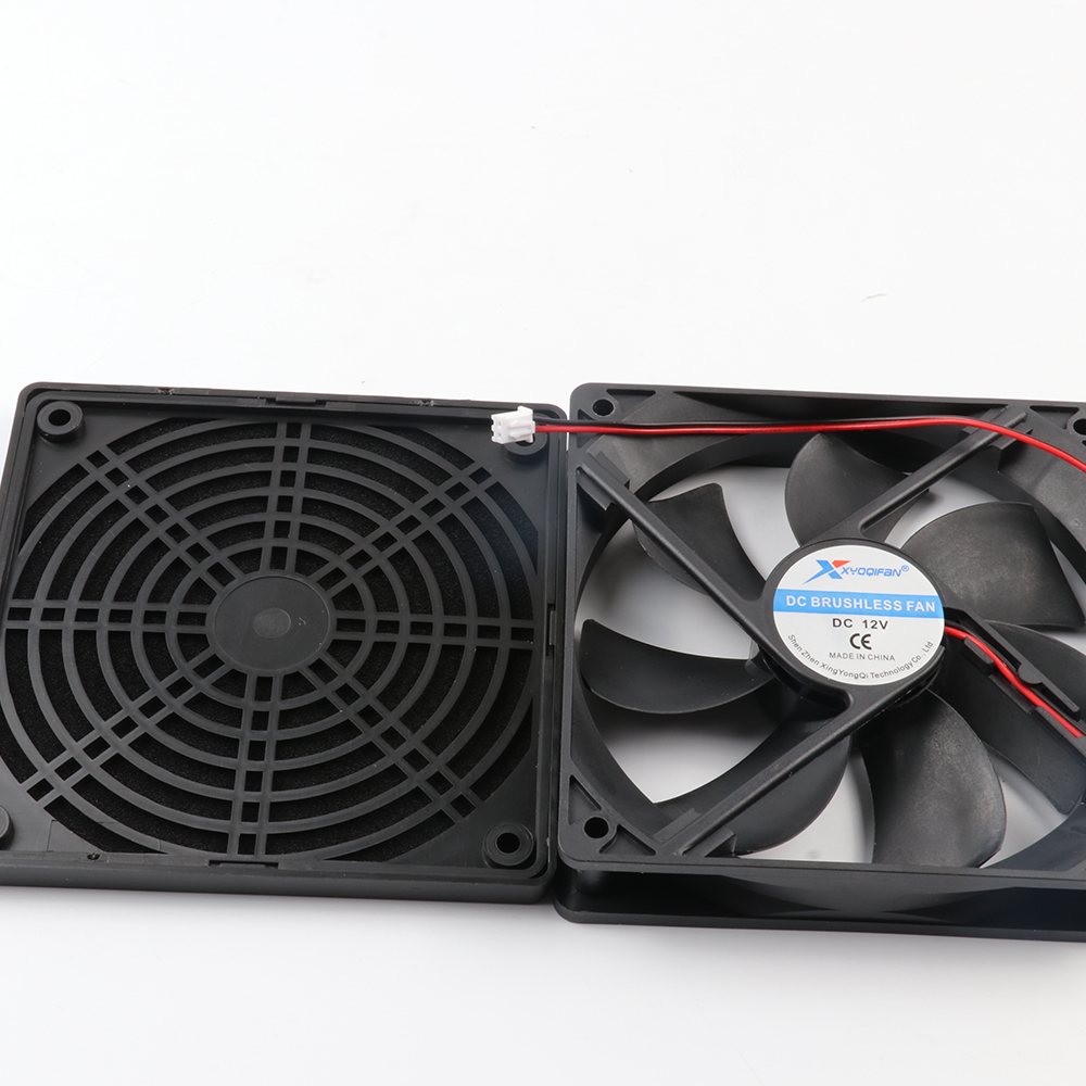 12V24V Dc Cooling Fan Chassis Power Fan Dual 2000 Turn Wind Speed Ball Bearing Cooling Fans With 12Cm Air Filter Cover